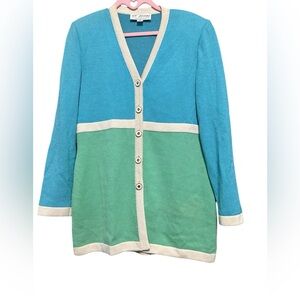 ST.JOHN Colorblock Cardigan Sweater - Blue and Green